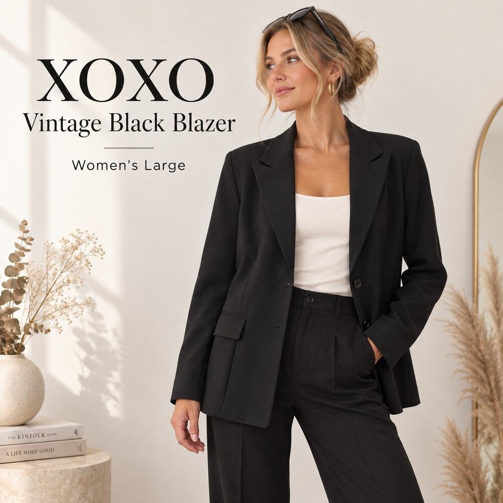 XOXO Women’s Black Blazer Vintage Y2K Tailored Two Button Jacket Size Large